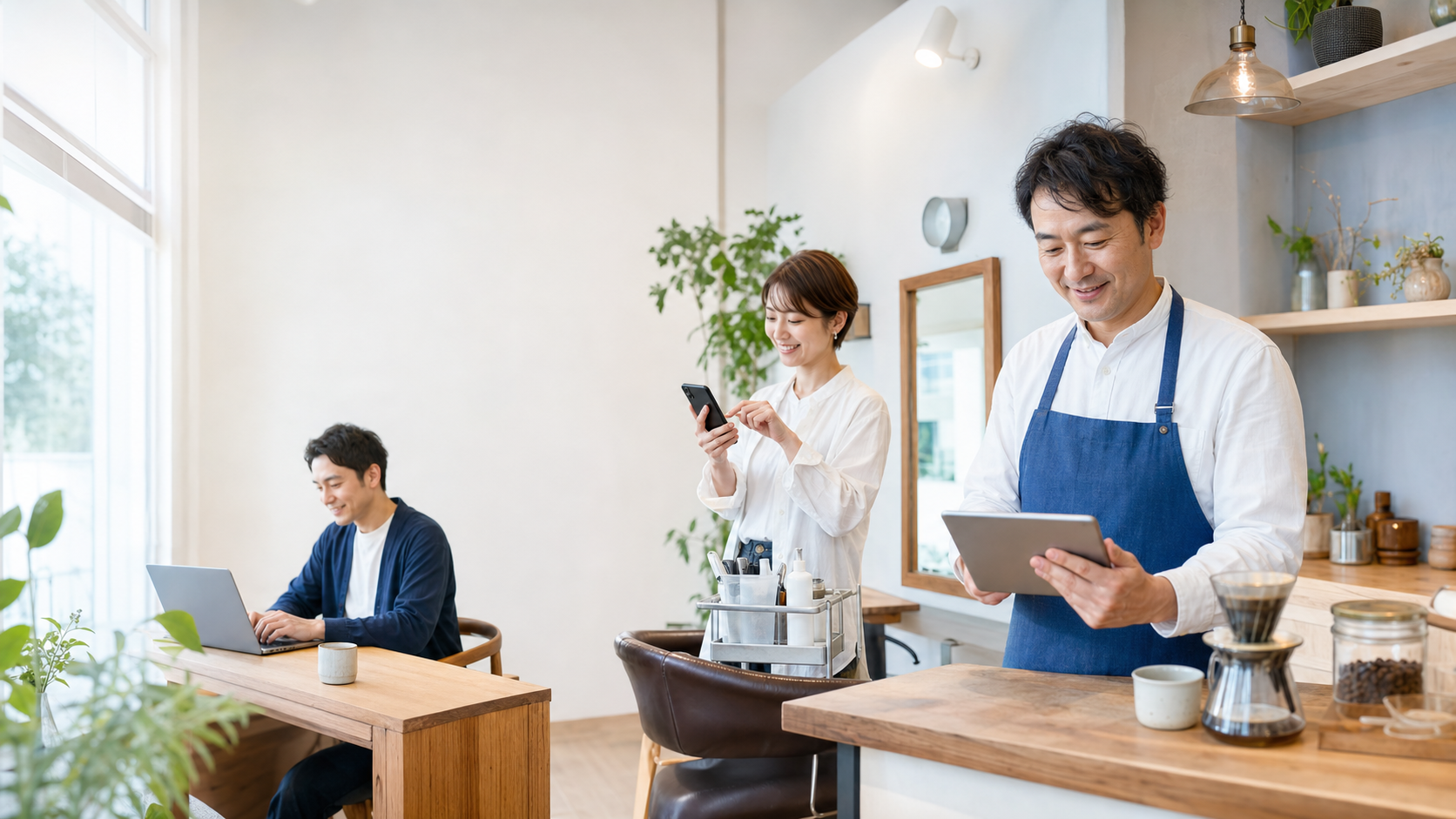 店舗や事務所でデジタルツールを仕事に使う人たち